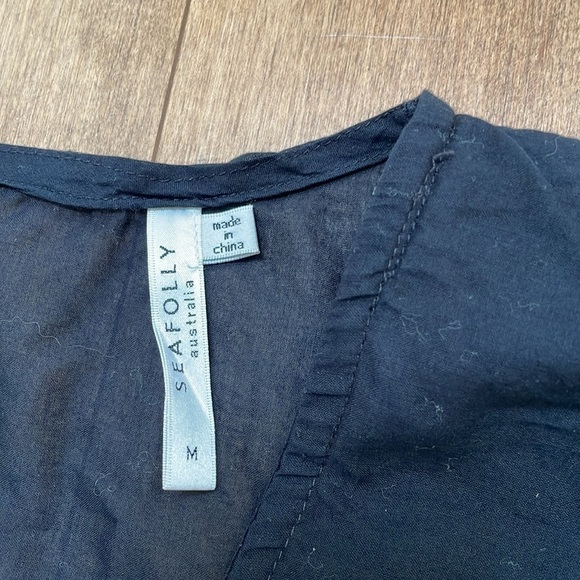 Seafolly swim beach coverup black elastic waist embroidery sleeves and trim sz M - Picture 8 of 13